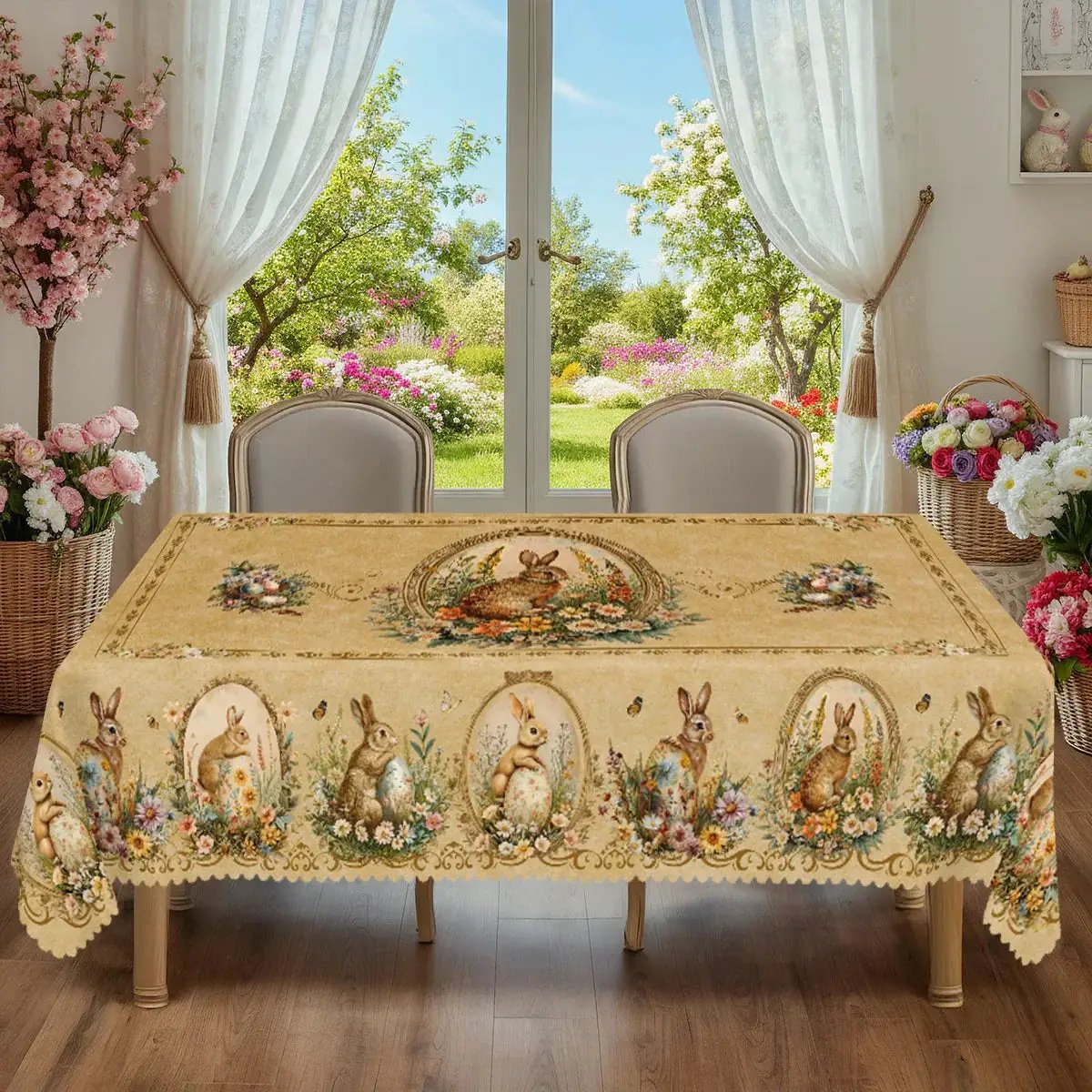 Tablecloth - Vintage Floral Polyester Round by House Of Avana