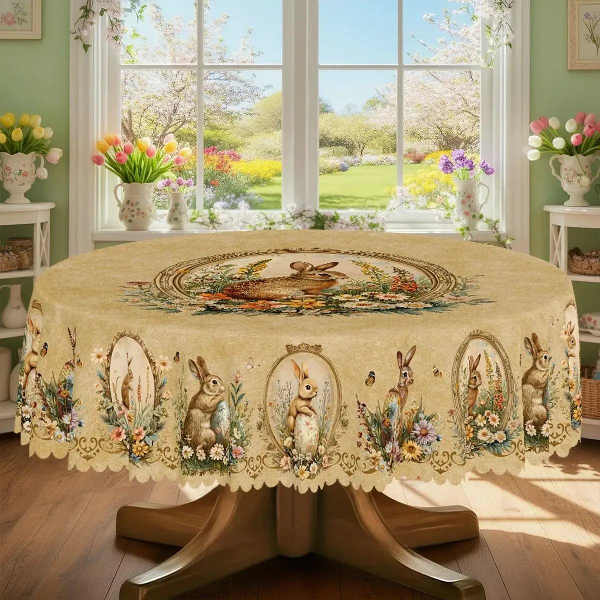 Tablecloth - Vintage Floral Polyester Round by House Of Avana