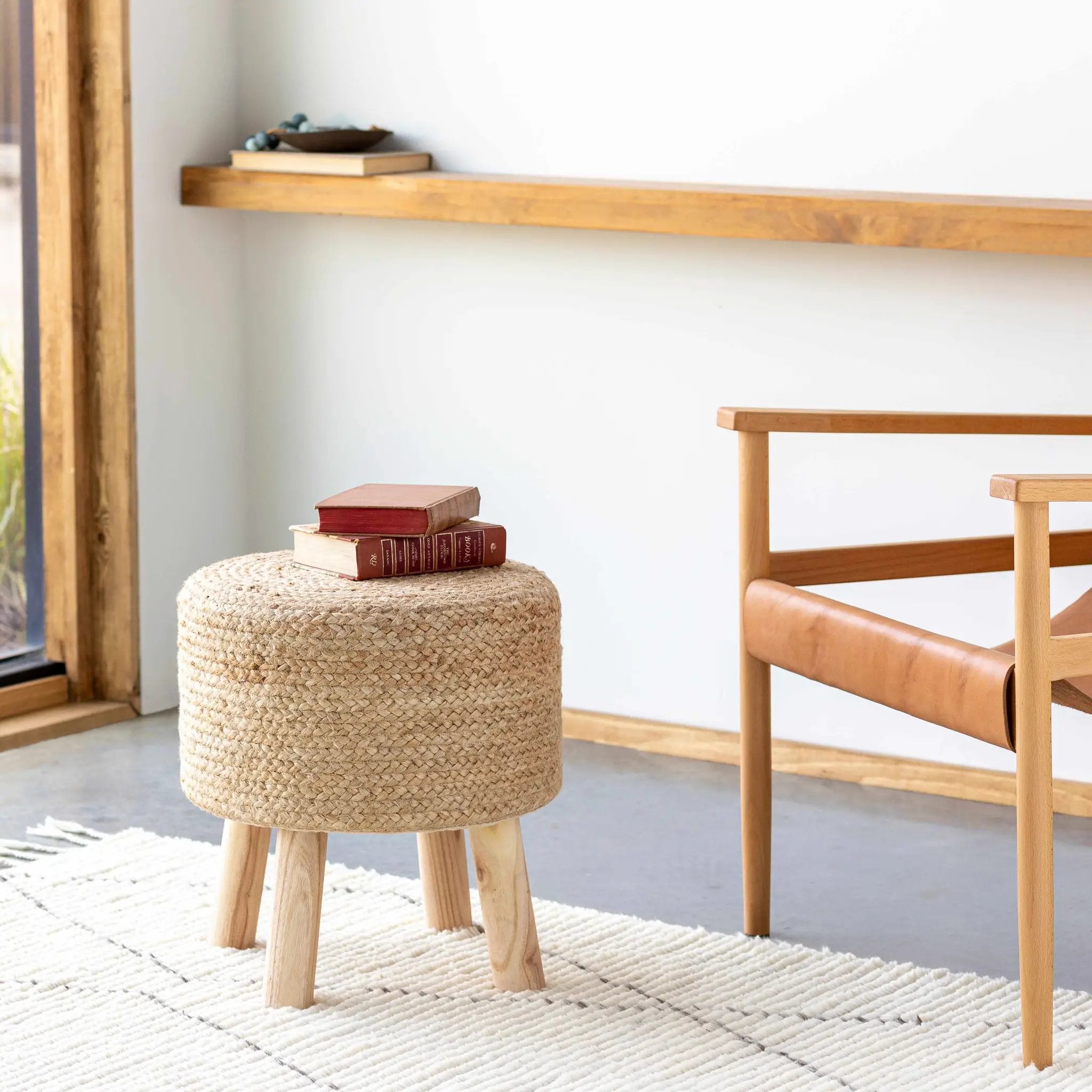 Tagaytay Natural Wood Stool Ottoman - Clearance by Boutique Rugs