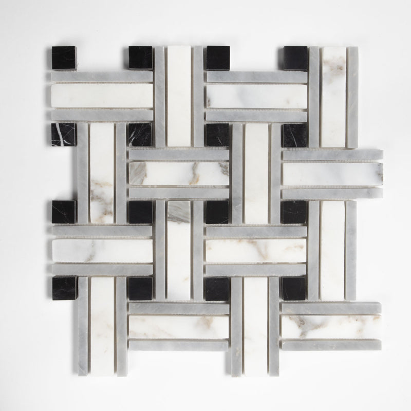 Tagled Calacatta Gold Honed Lattice Marble Mosaics 12x12 Marble Honed 12x12 Mosaics