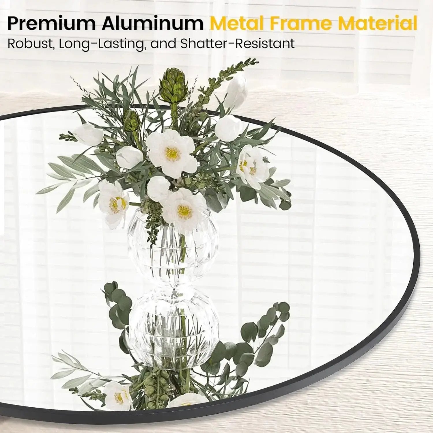 Takywep 24 Inch Round Mirror with 20mm Black Aluminum Frame - Shatter-Resistant Fogless Glass, -Fog Technology-Free (No Installation Required), Wall-Mounted Large Circle Mirror for Bathroom, Bedroom, Living Room, Entryway - M by House Of Avana