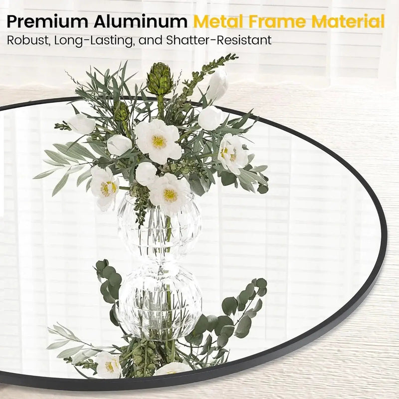 Takywep 24 Inch Round Mirror with 20mm Black Aluminum Frame - Shatter-Resistant Fogless Glass, -Fog Technology-Free (No Installation Required), Wall-Mounted Large Circle Mirror for Bathroom, Bedroom, Living Room, Entryway - M by House Of Avana