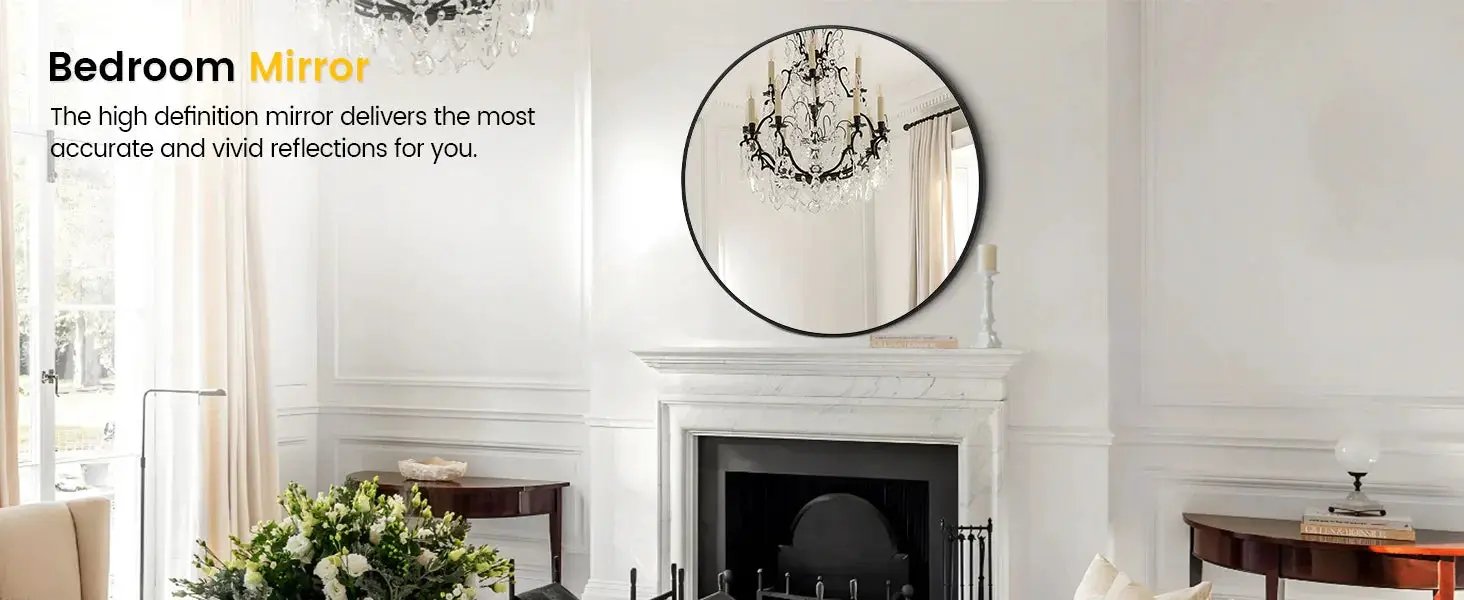 Takywep 24 Inch Round Mirror with 20mm Black Aluminum Frame - Shatter-Resistant Fogless Glass, -Fog Technology-Free (No Installation Required), Wall-Mounted Large Circle Mirror for Bathroom, Bedroom, Living Room, Entryway - M by House Of Avana