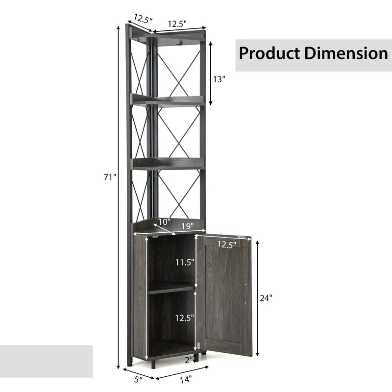 Tall Corner Storage Cabinet with 3-Tier Shelf and Enclosed Cabinet by DirectDeals