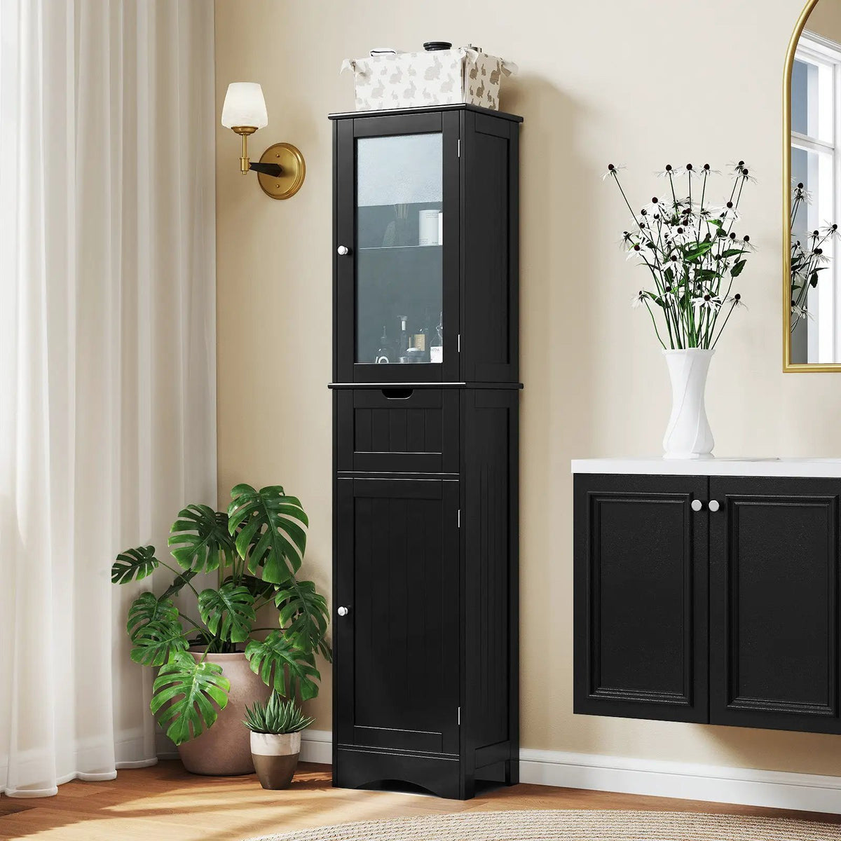 Tall Floor Storage Cabinet with 2 Doors and 1 Drawer for Bathroom by DirectDeals