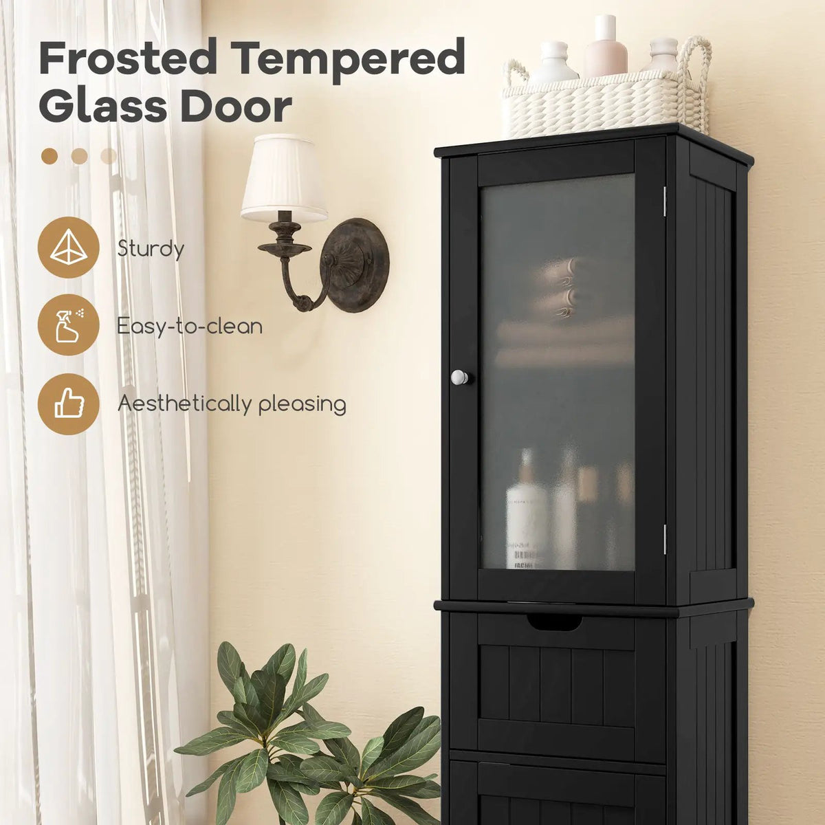 Tall Floor Storage Cabinet with 2 Doors and 1 Drawer for Bathroom by DirectDeals