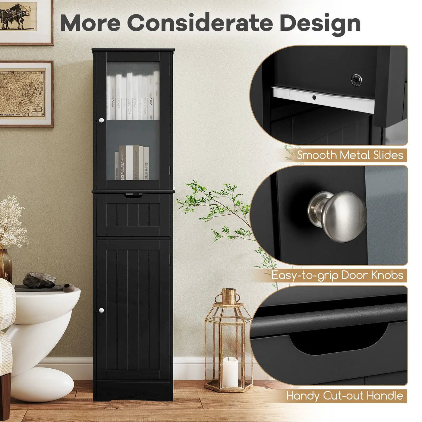 Tall Floor Storage Cabinet with 2 Doors and 1 Drawer for Bathroom by DirectDeals