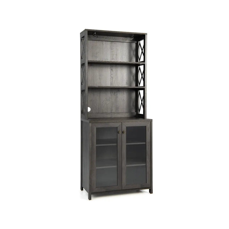 Tall Freestanding Bar Cabinet Buffet with Glass Holder and Adjustable Shelf-Gray by DirectDeals
