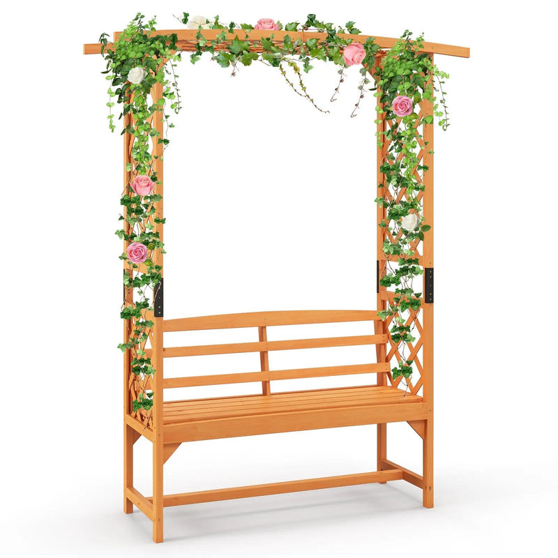 6.5 FT Tall Patio Garden Arbor with Pergola and 2-Seat Bench for Garden Backyard Decoration-Yellow by DirectDeals