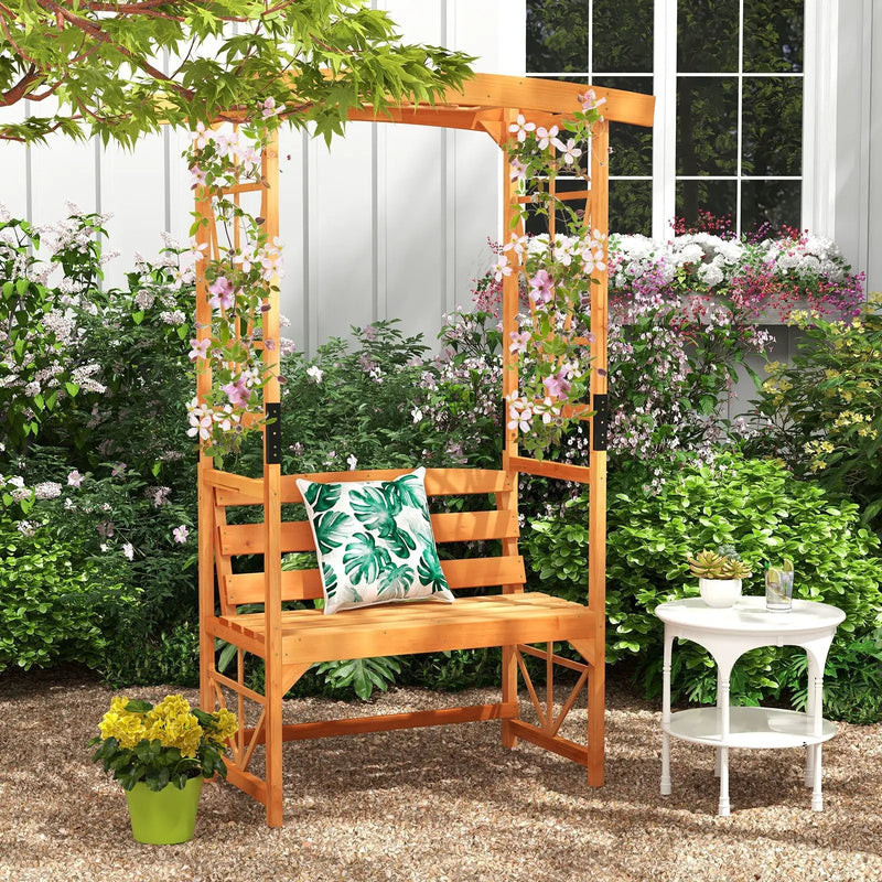 6.2 Feet Tall Patio Garden Arbor with Pergola and 2-Seat Bench for Garden Lawn Backyard Decoration-Yellow by DirectDeals