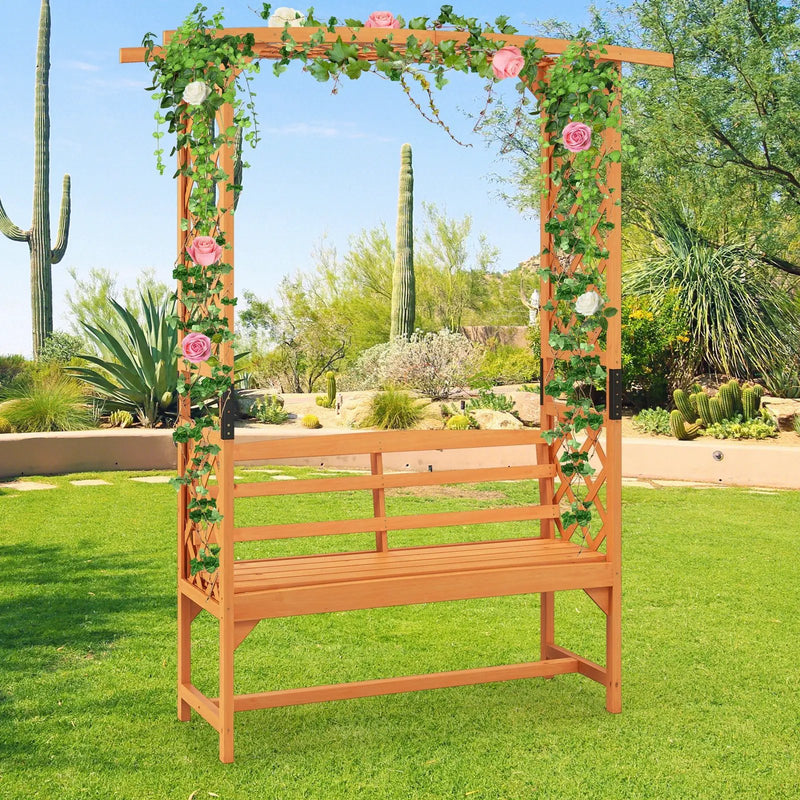 6.5 FT Tall Patio Garden Arbor with Pergola and 2-Seat Bench for Garden Backyard Decoration-Yellow by DirectDeals
