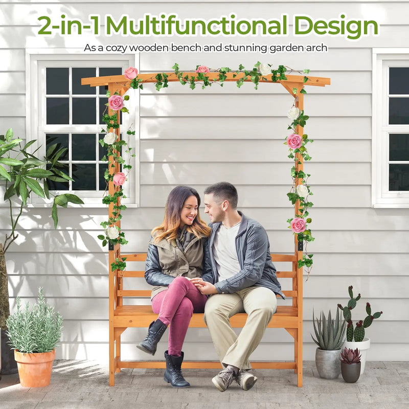 6.5 FT Tall Patio Garden Arbor with Pergola and 2-Seat Bench for Garden Backyard Decoration-Yellow by DirectDeals