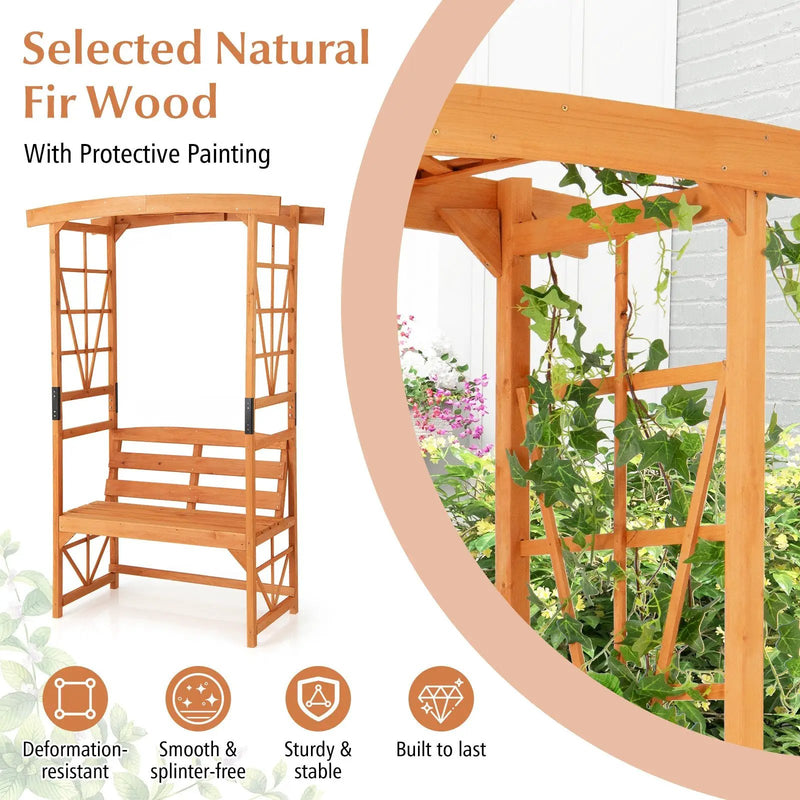 6.2 Feet Tall Patio Garden Arbor with Pergola and 2-Seat Bench for Garden Lawn Backyard Decoration-Yellow by DirectDeals