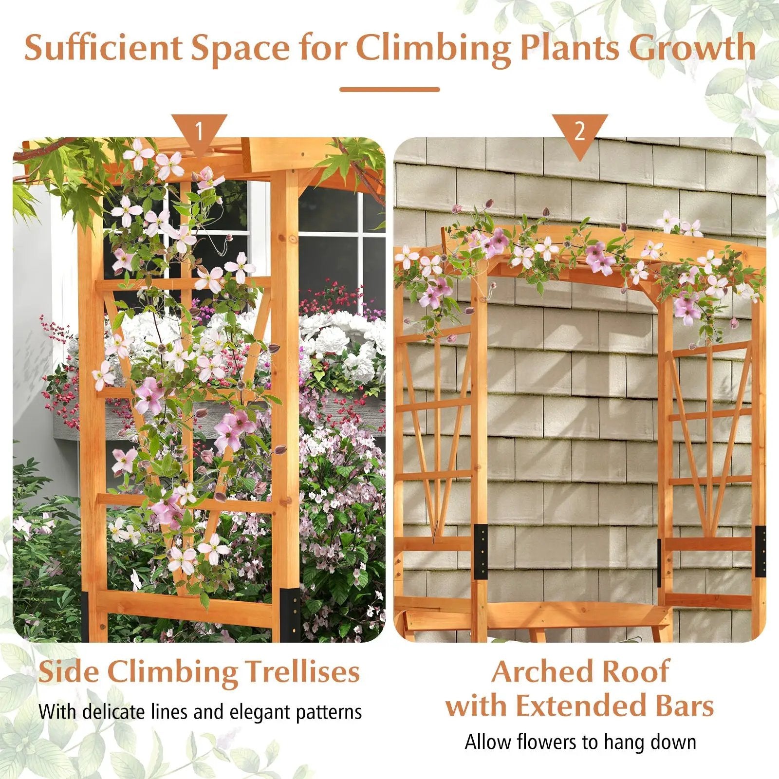 6.2 Feet Tall Patio Garden Arbor with Pergola and 2-Seat Bench for Garden Lawn Backyard Decoration-Yellow by DirectDeals