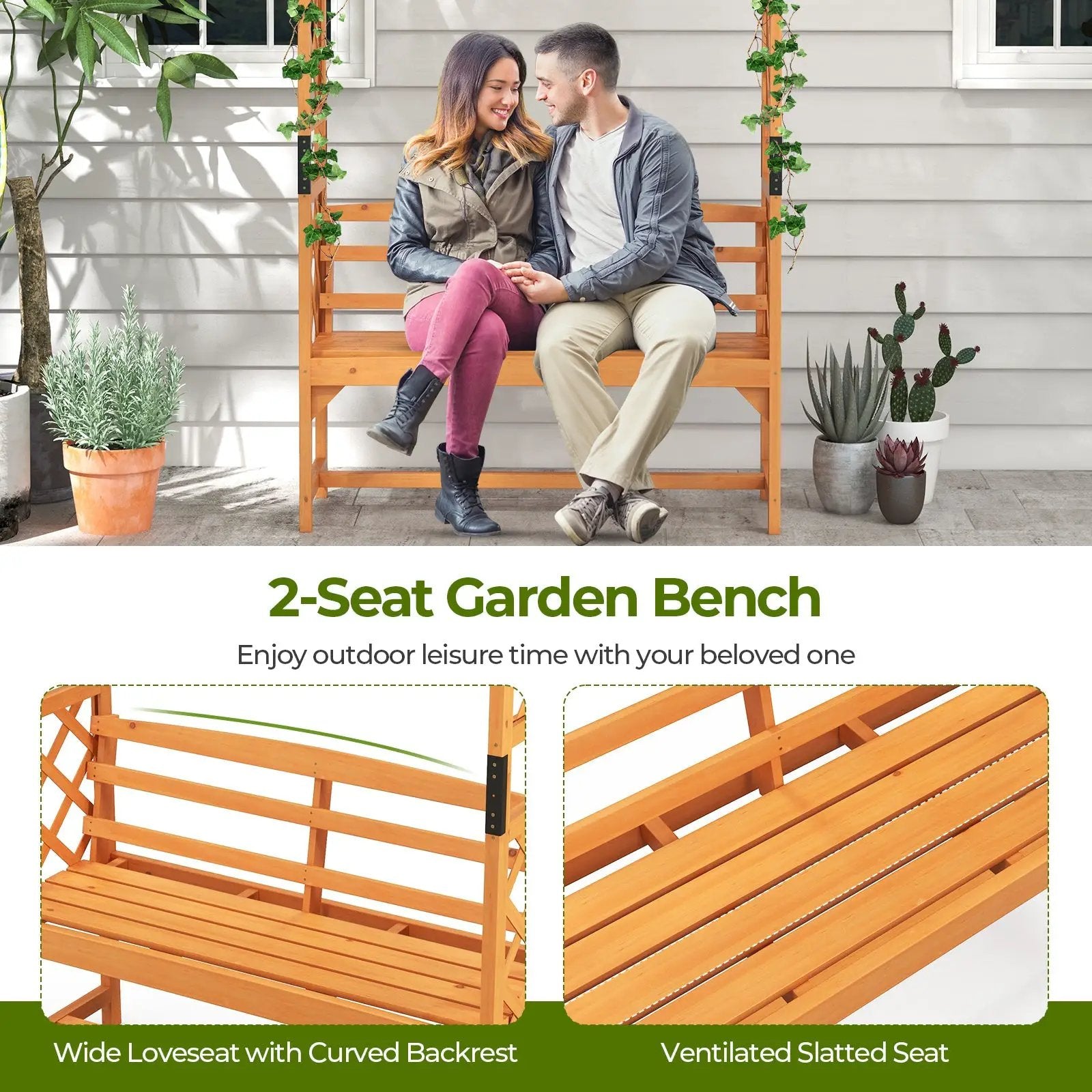 6.5 FT Tall Patio Garden Arbor with Pergola and 2-Seat Bench for Garden Backyard Decoration-Yellow by DirectDeals