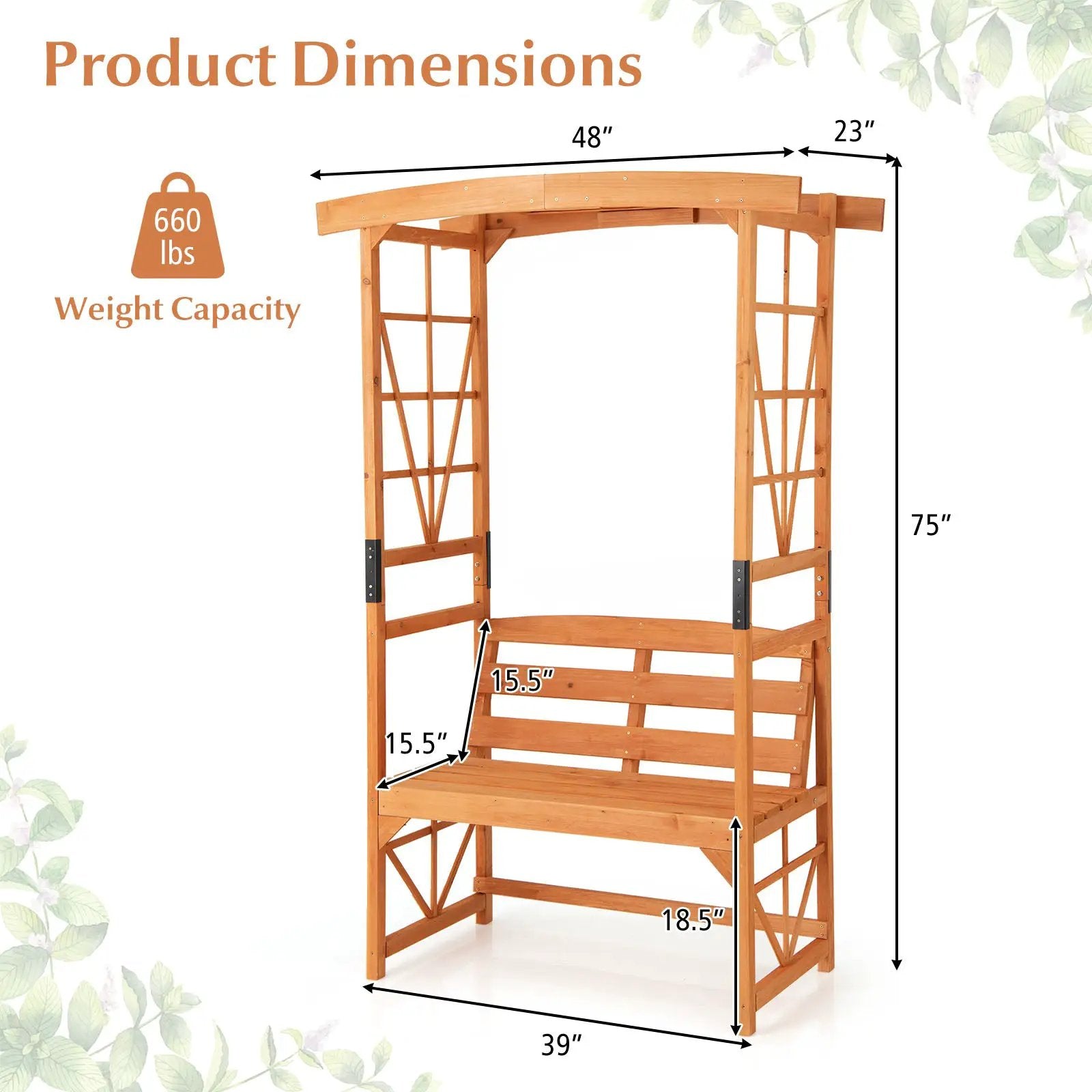 6.2 Feet Tall Patio Garden Arbor with Pergola and 2-Seat Bench for Garden Lawn Backyard Decoration-Yellow by DirectDeals
