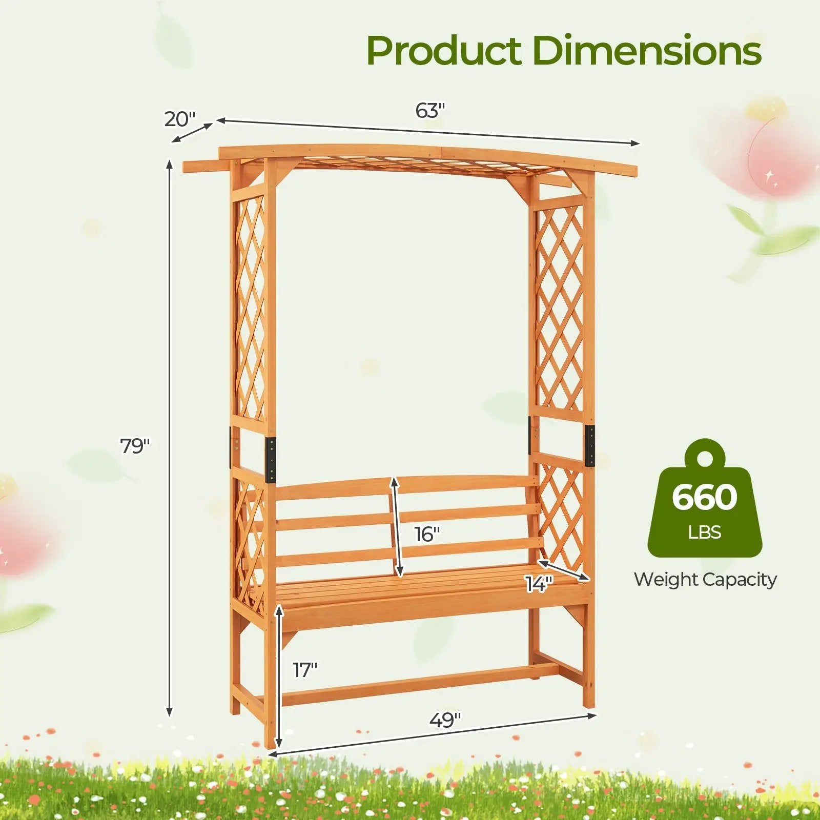 6.5 FT Tall Patio Garden Arbor with Pergola and 2-Seat Bench for Garden Backyard Decoration-Yellow by DirectDeals