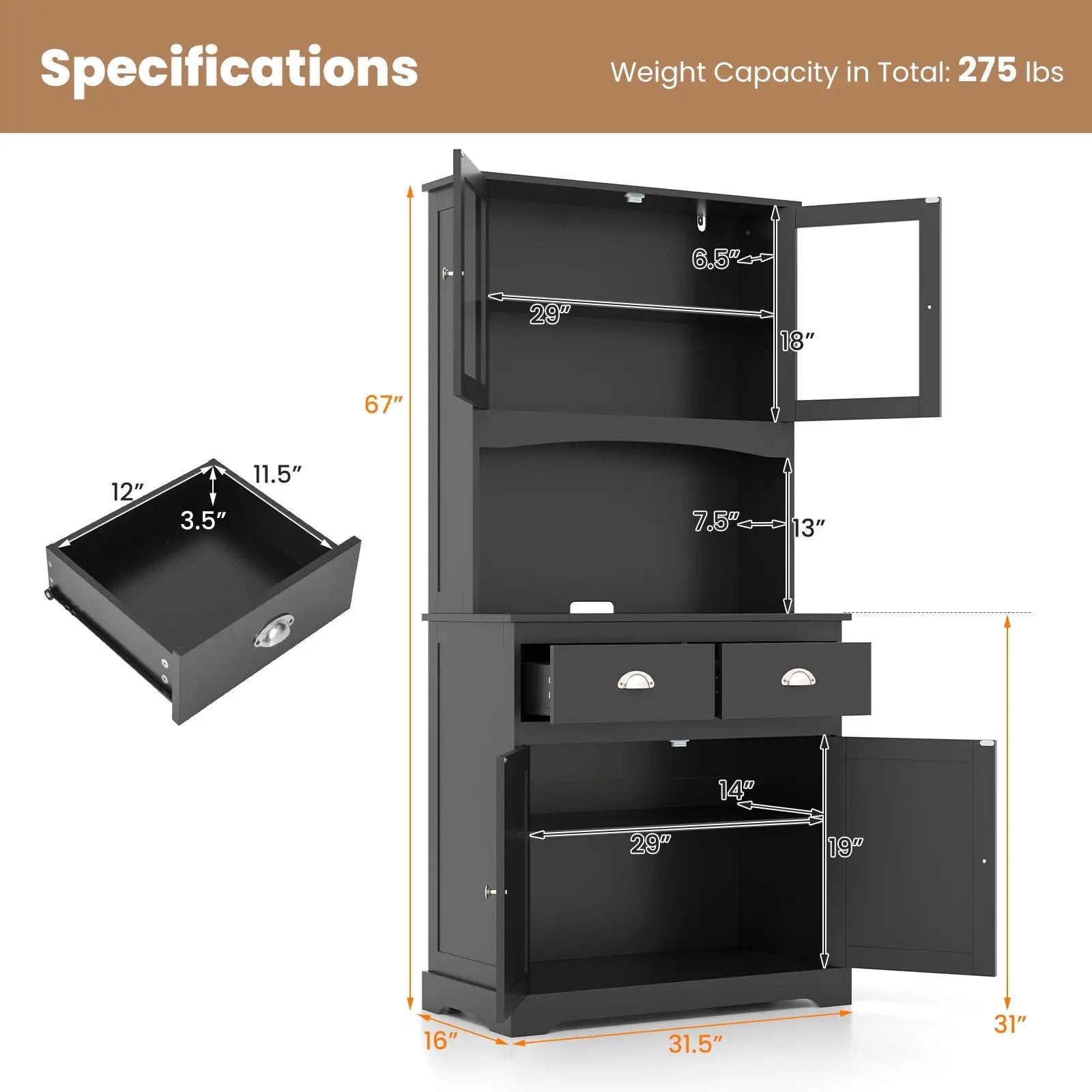 Tall Sideboard with 2 Drawers and Adjustable Shelves by DirectDeals