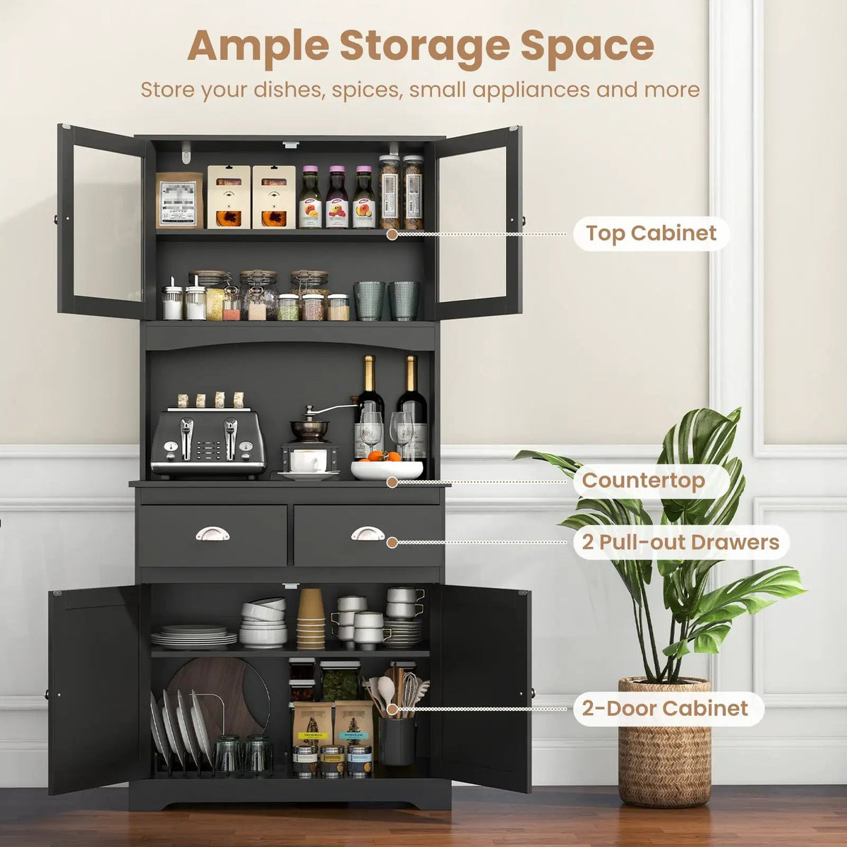 Tall Sideboard with 2 Drawers and Adjustable Shelves, photo 11 of 16