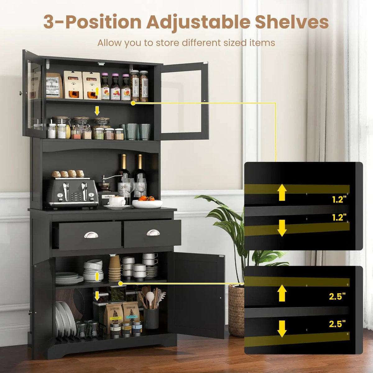 Tall Sideboard with 2 Drawers and Adjustable Shelves, photo 15 of 16