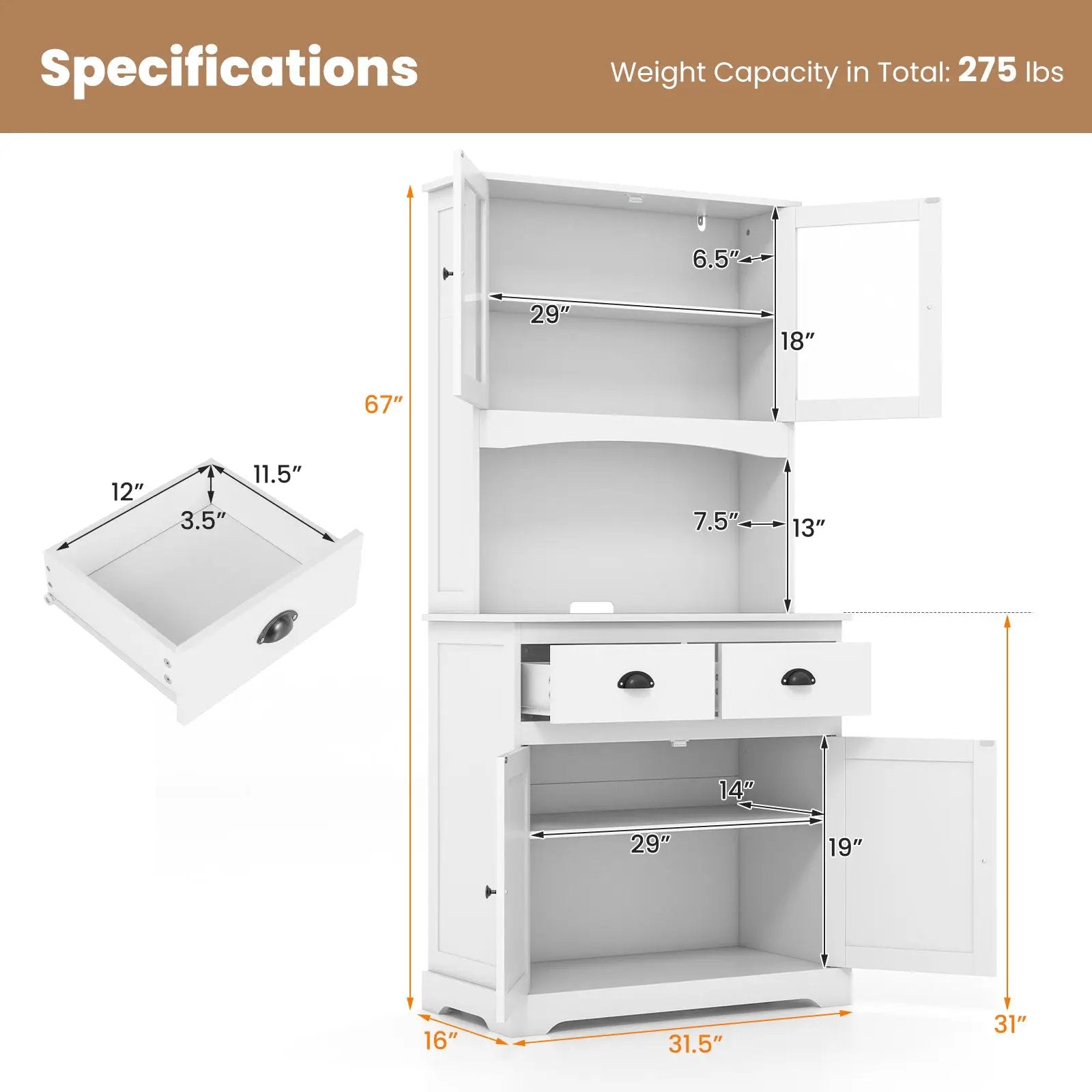Tall Sideboard with 2 Drawers and Adjustable Shelves by DirectDeals