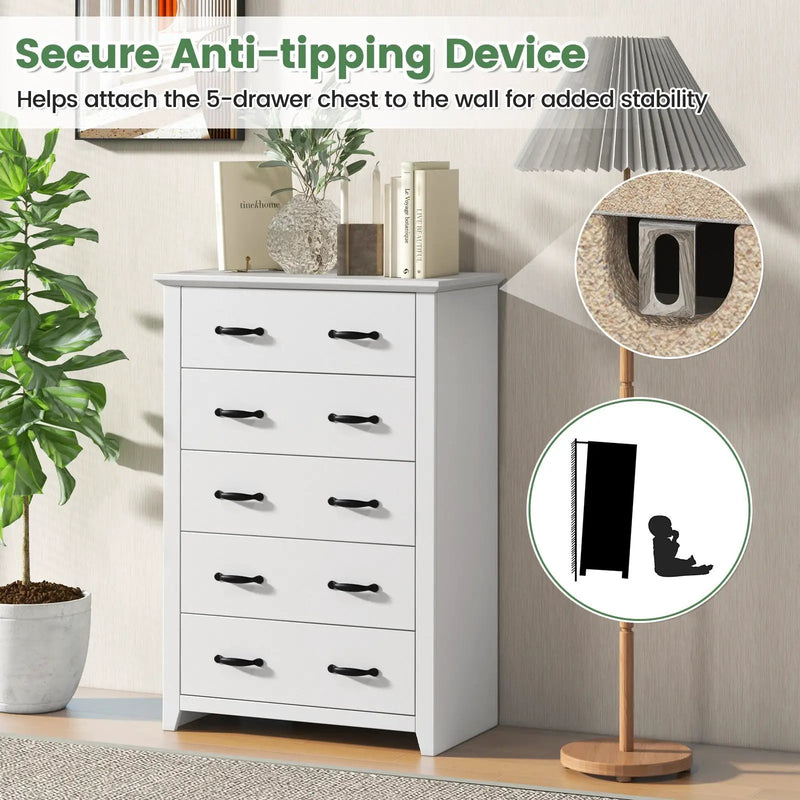Tall Storage Dresser with 5 Pull-out Drawers for Bedroom Living Room by DirectDeals