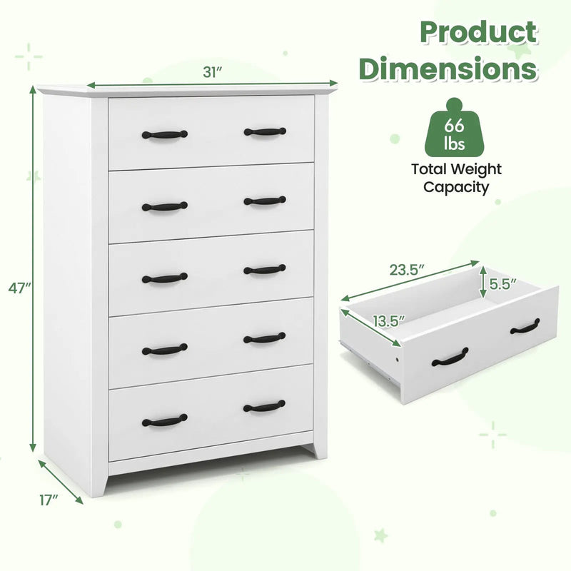 Tall Storage Dresser with 5 Pull-out Drawers for Bedroom Living Room by DirectDeals