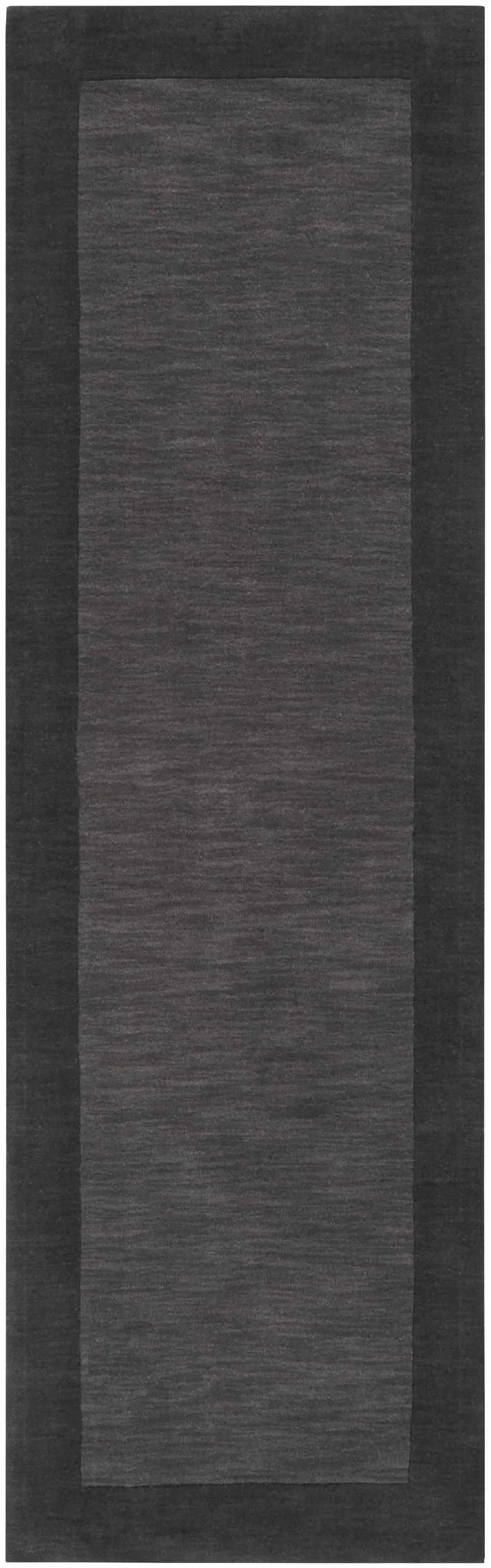 Bordered Solid Black Charcoal Wool Rug by Boutique Rugs