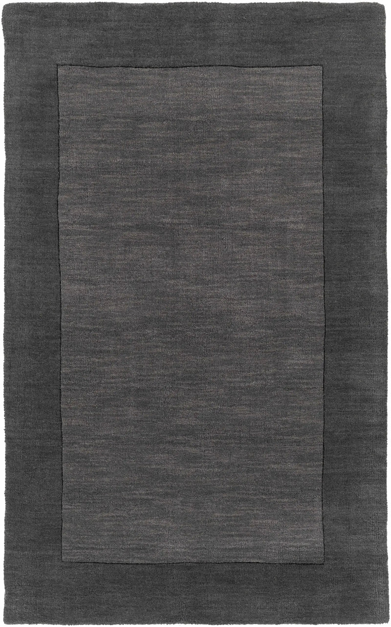Bordered Solid Black Charcoal Wool Rug by Boutique Rugs