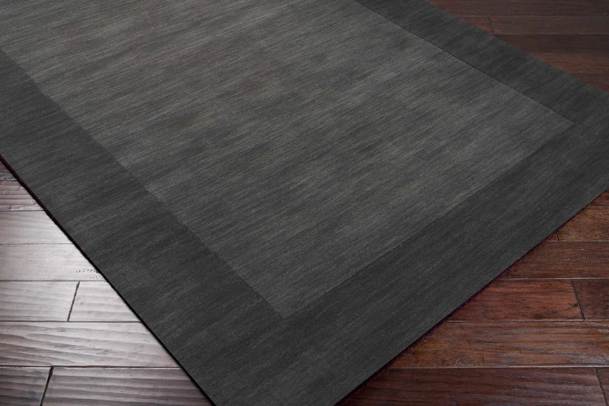 Bordered Solid Black Charcoal Wool Rug, photo 11 of 17