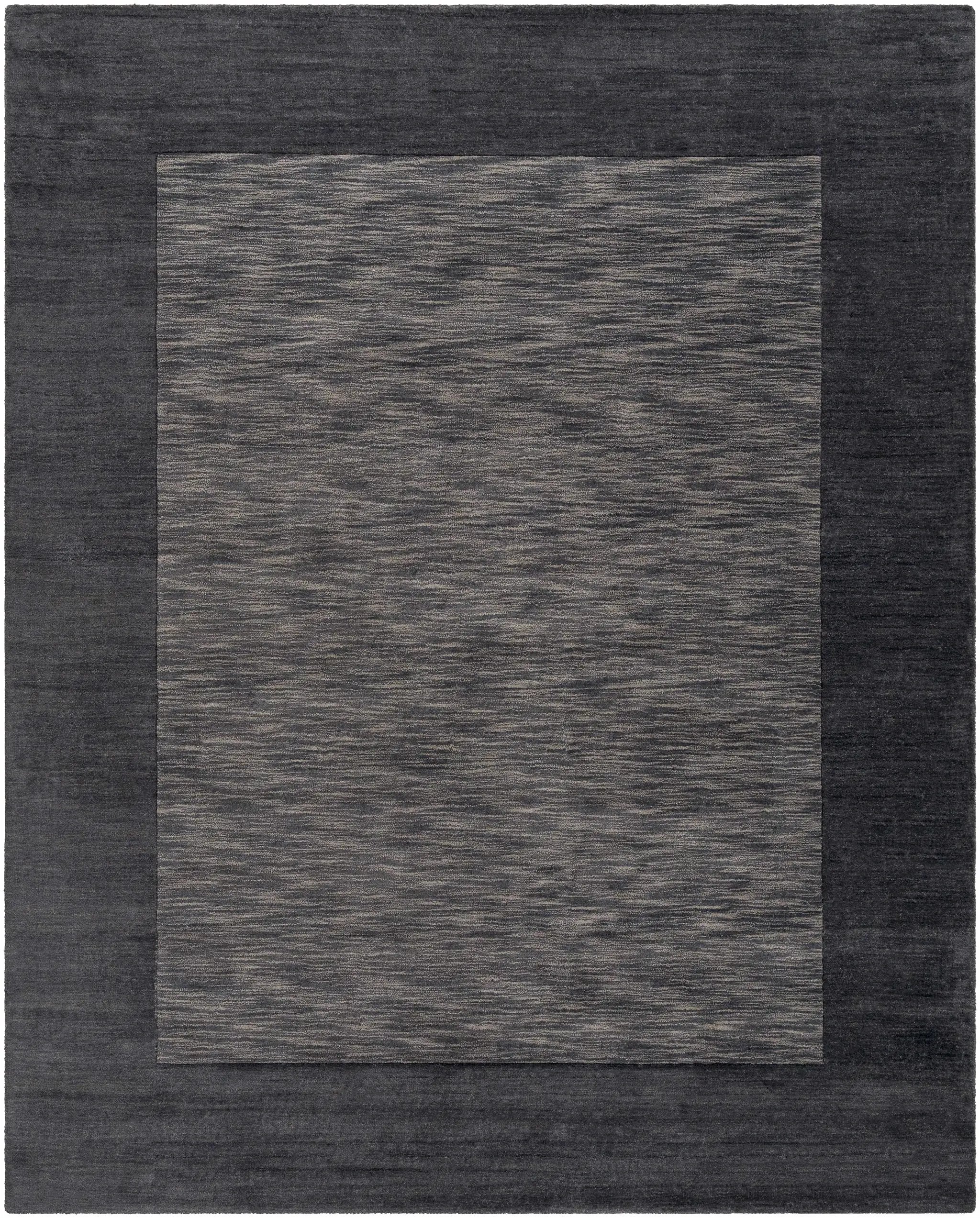 Bordered Solid Black Charcoal Wool Rug by Boutique Rugs