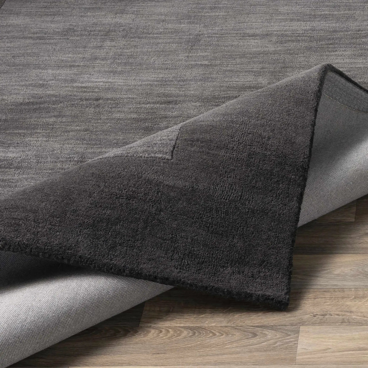Bordered Solid Black Charcoal Wool Rug, photo 5 of 17