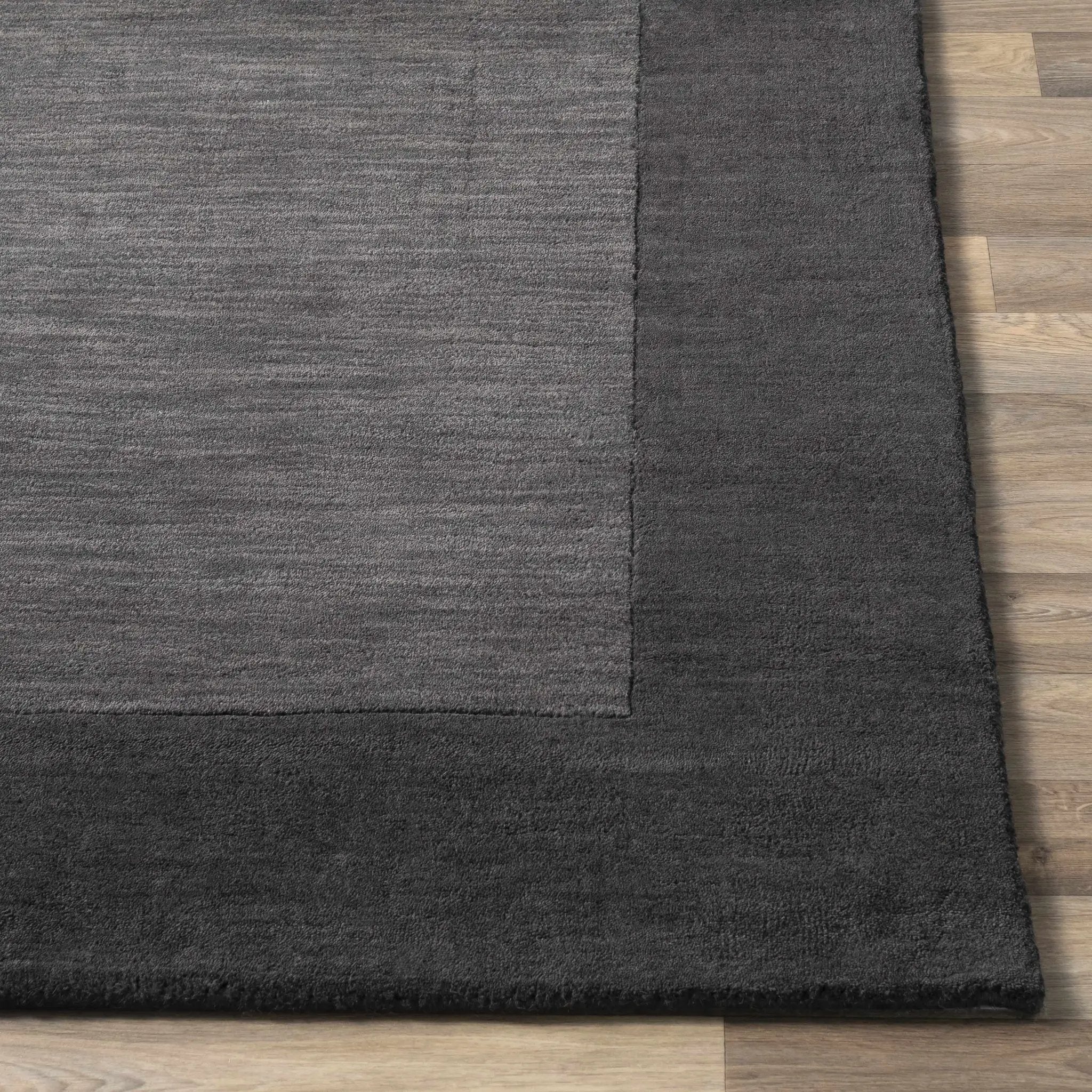 Bordered Solid Black Charcoal Wool Rug by Boutique Rugs
