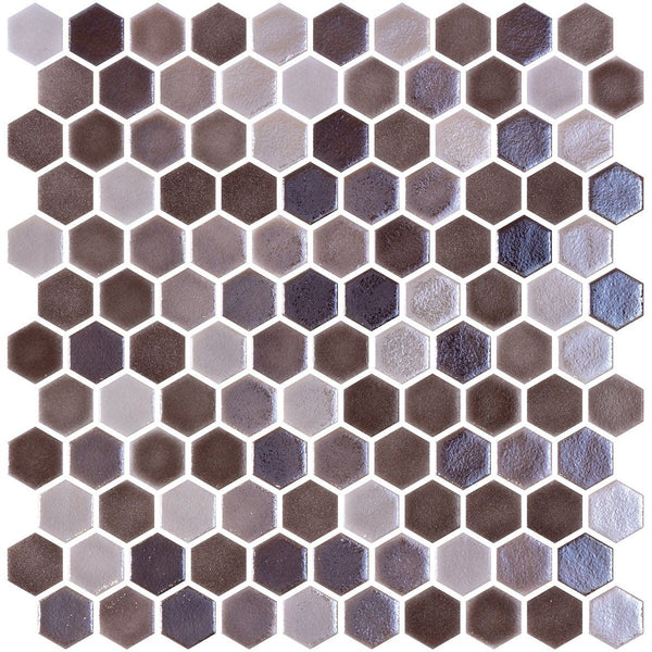 Tan Polished Hexagon Glass Mosaics 11 3/4x11 1/2