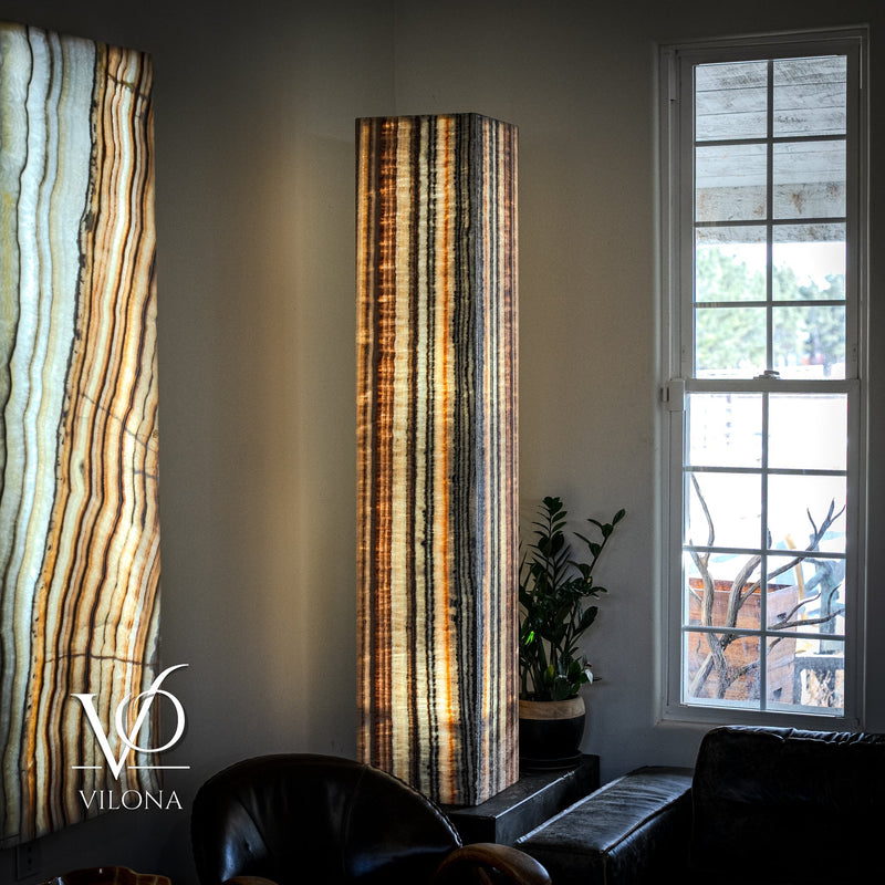 Tangerine Onyx Floor Lamp - Large - 63"H x 12"W - Square - #1