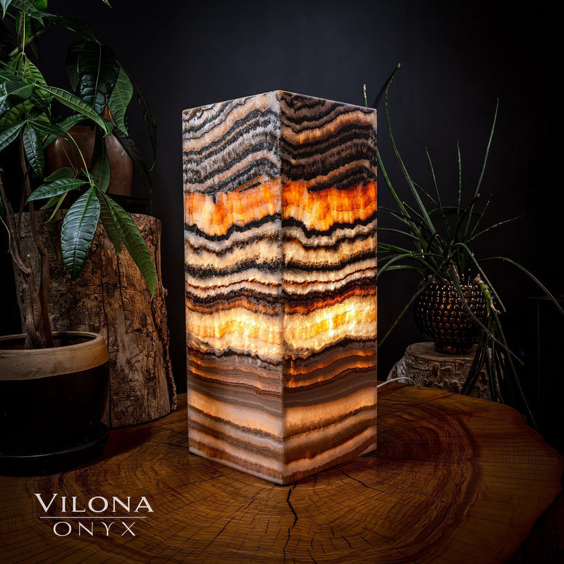Tangerine Sierra Onyx Lamp (Medium Square Table Lamp #1), photo 4 of 5