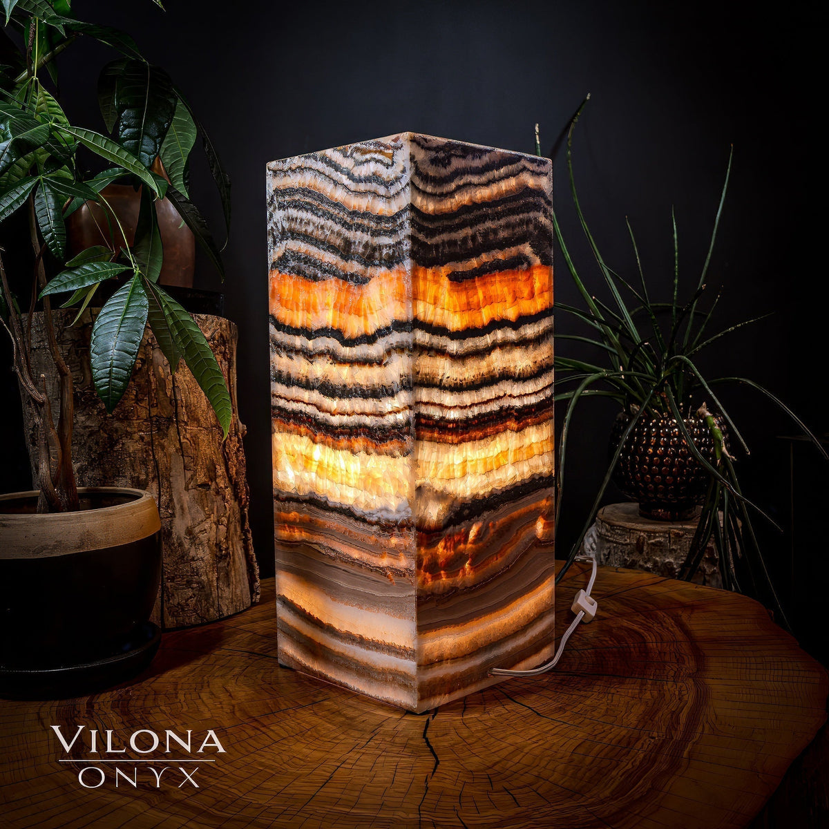 Tangerine Sierra Onyx Lamp (Medium Square Table Lamp #1), photo 3 of 5