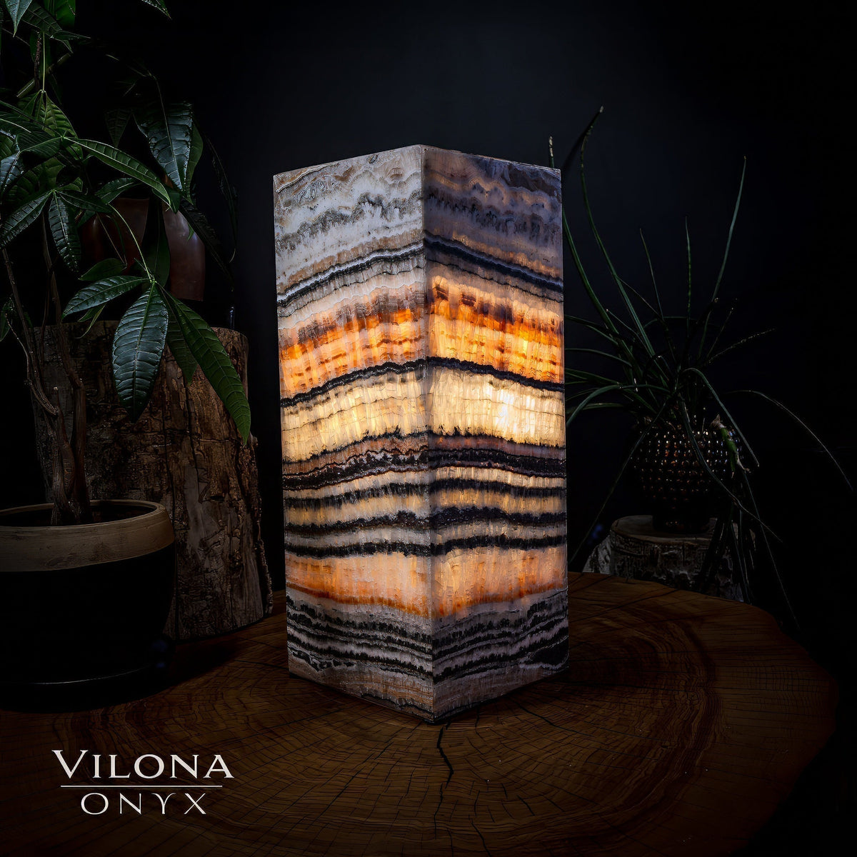 Tangerine Sierra Onyx Lamp (Medium Square Table Lamp #5), photo 3 of 5