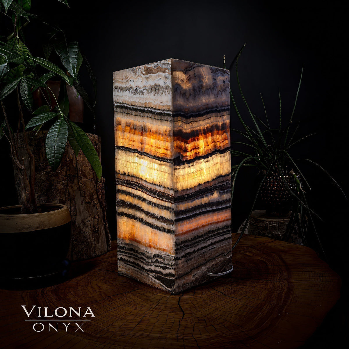 Tangerine Sierra Onyx Lamp (Medium Square Table Lamp #5), photo 4 of 5
