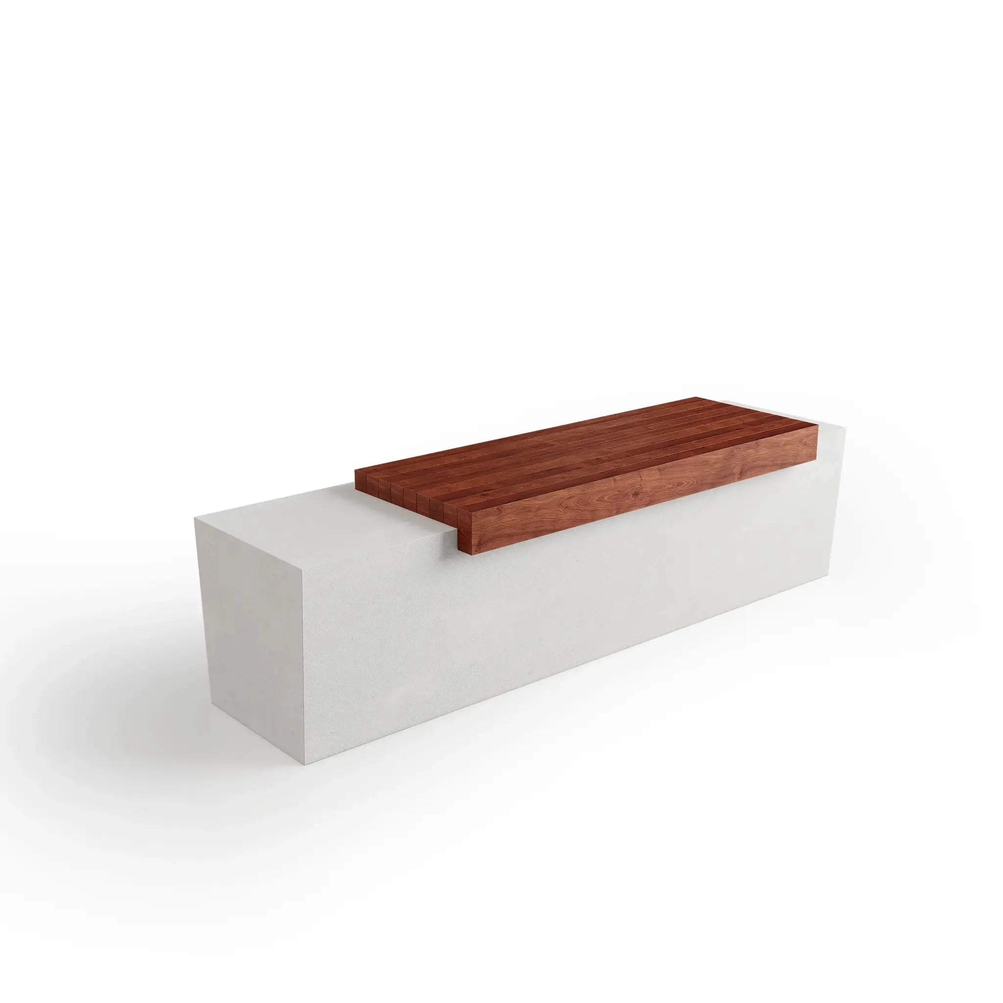 Tapered Bench with Wooden Planks - White GFRC Concrete Bench by ModaConcrete - Direct source for architectural and precast concrete
