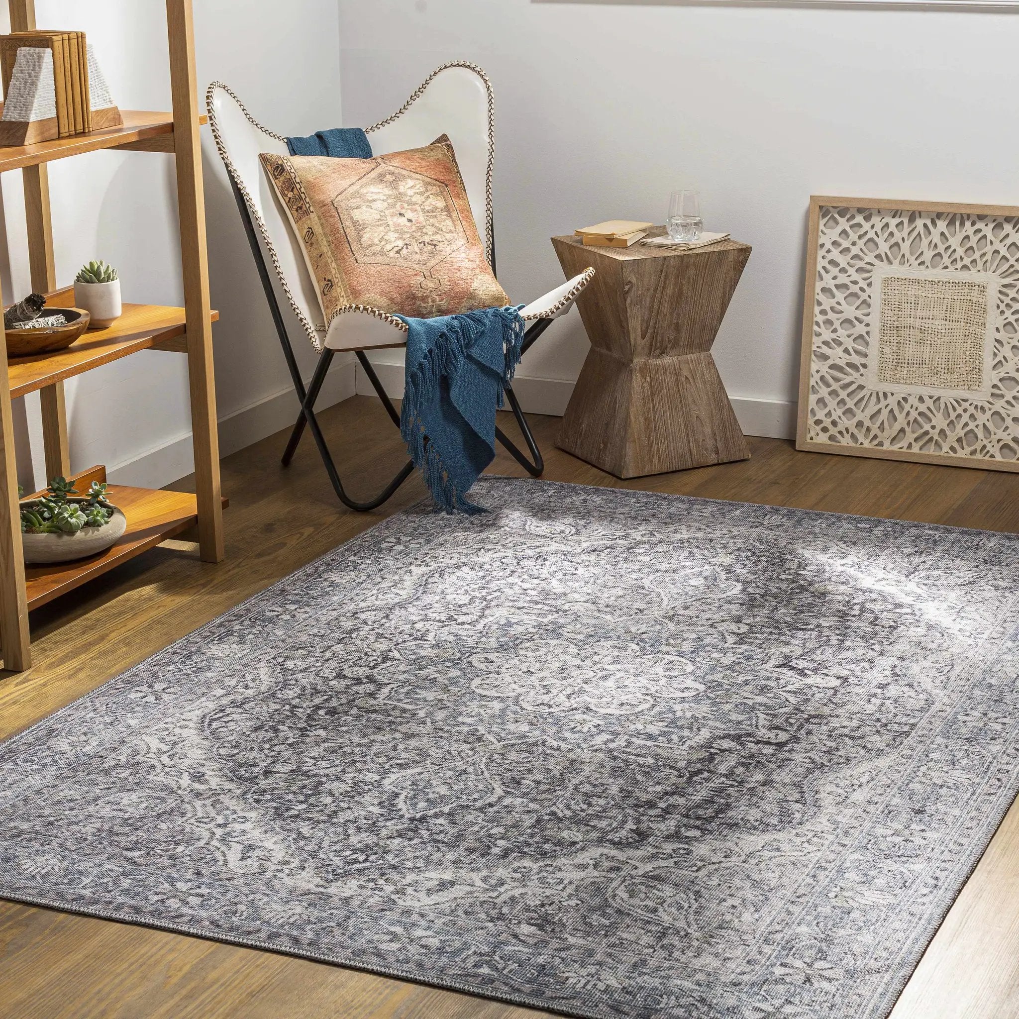 Tavas Blue Persian Style Washable Rug - Clearance by Boutique Rugs