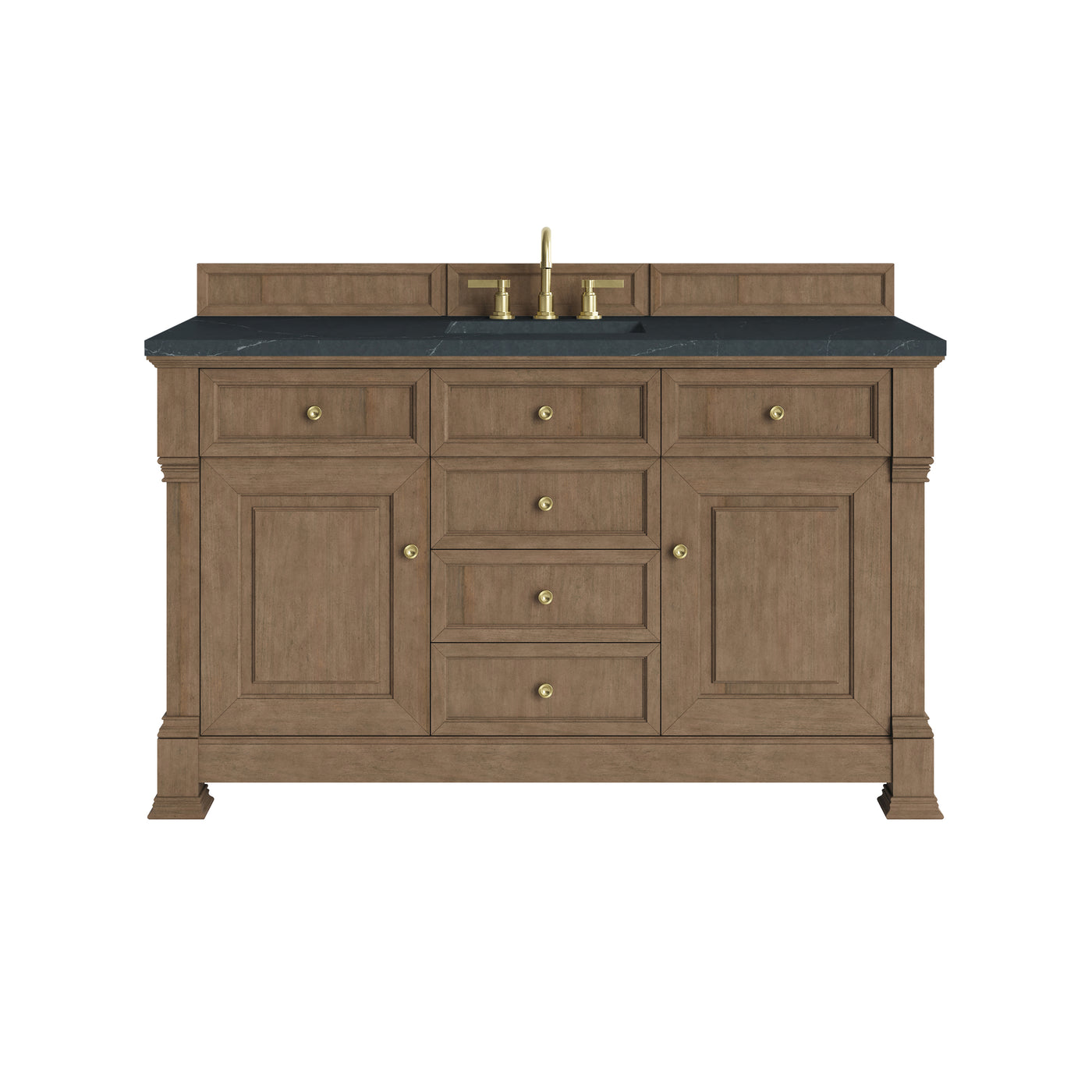 James Martin Brookfield 60" Single Bathroom Vanity, Pecan with Charcoal Soapstone countertop
