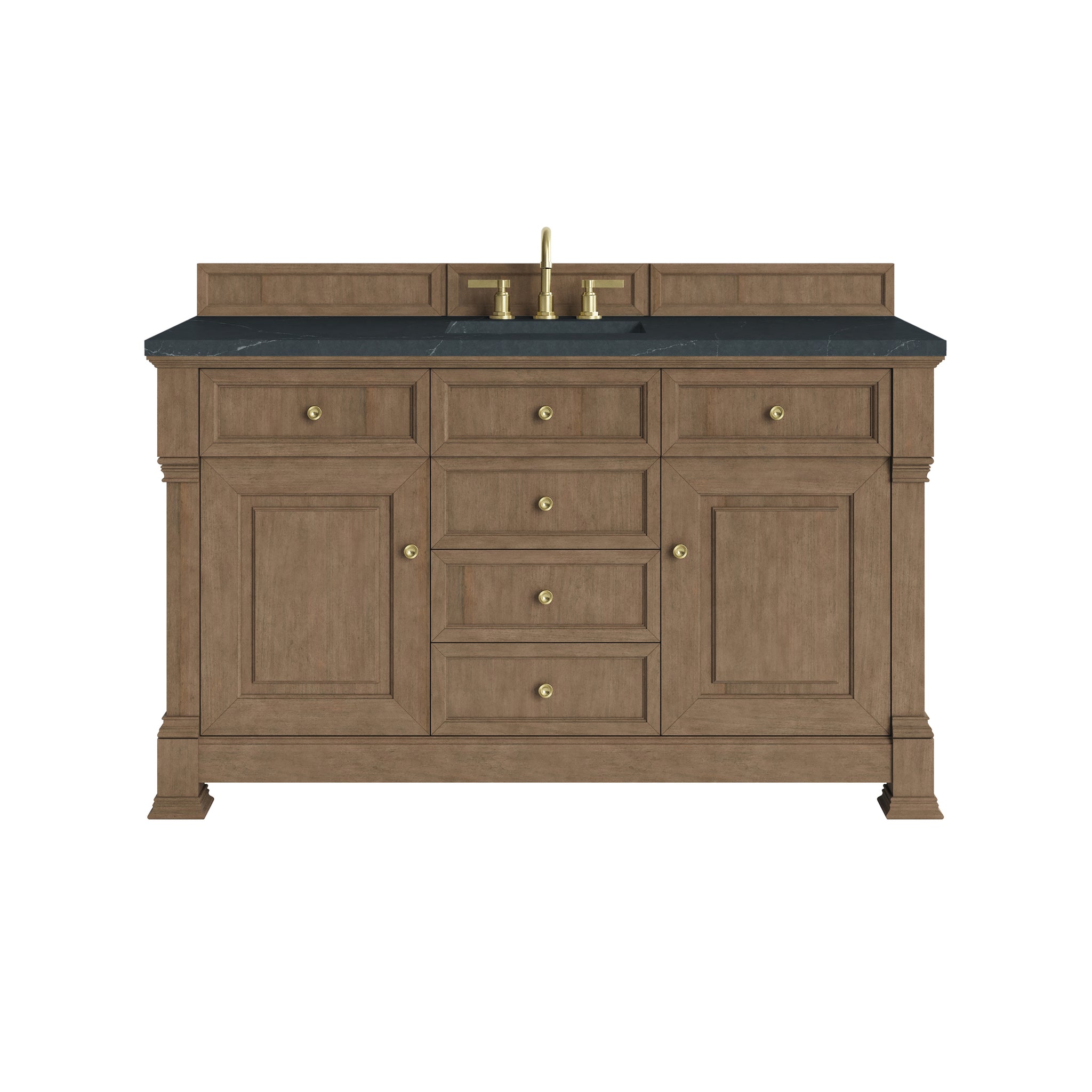 James Martin Brookfield 60" Single Bathroom Vanity, Pecan with Charcoal Soapstone countertop