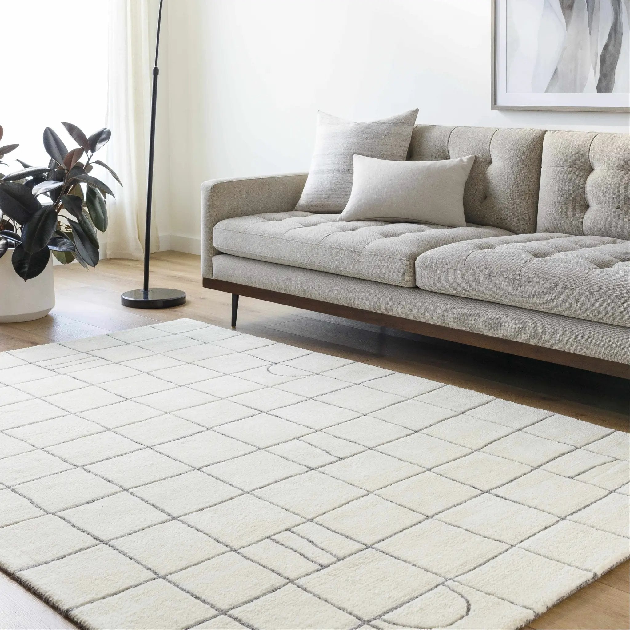 Tanya Pearl White Grid Wool Rug - Clearance by Boutique Rugs