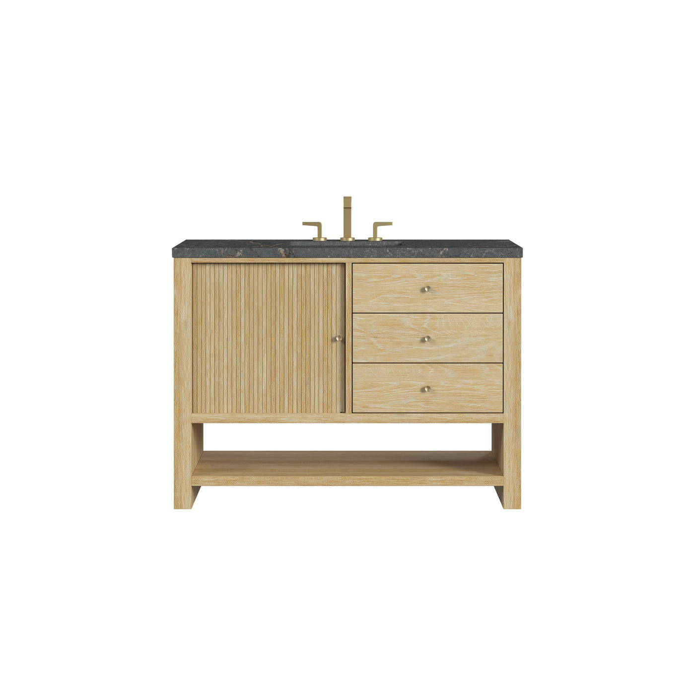 James Martin Marigot 48" Single Bathroom Vanity, Sunwashed Oak with Parisien Bleu countertop