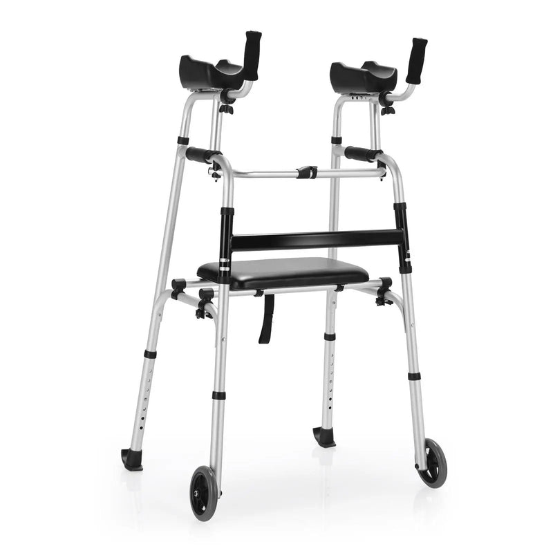 Height Adjustable Rolling Walker With Seat and Armrest Pad by DirectDeals