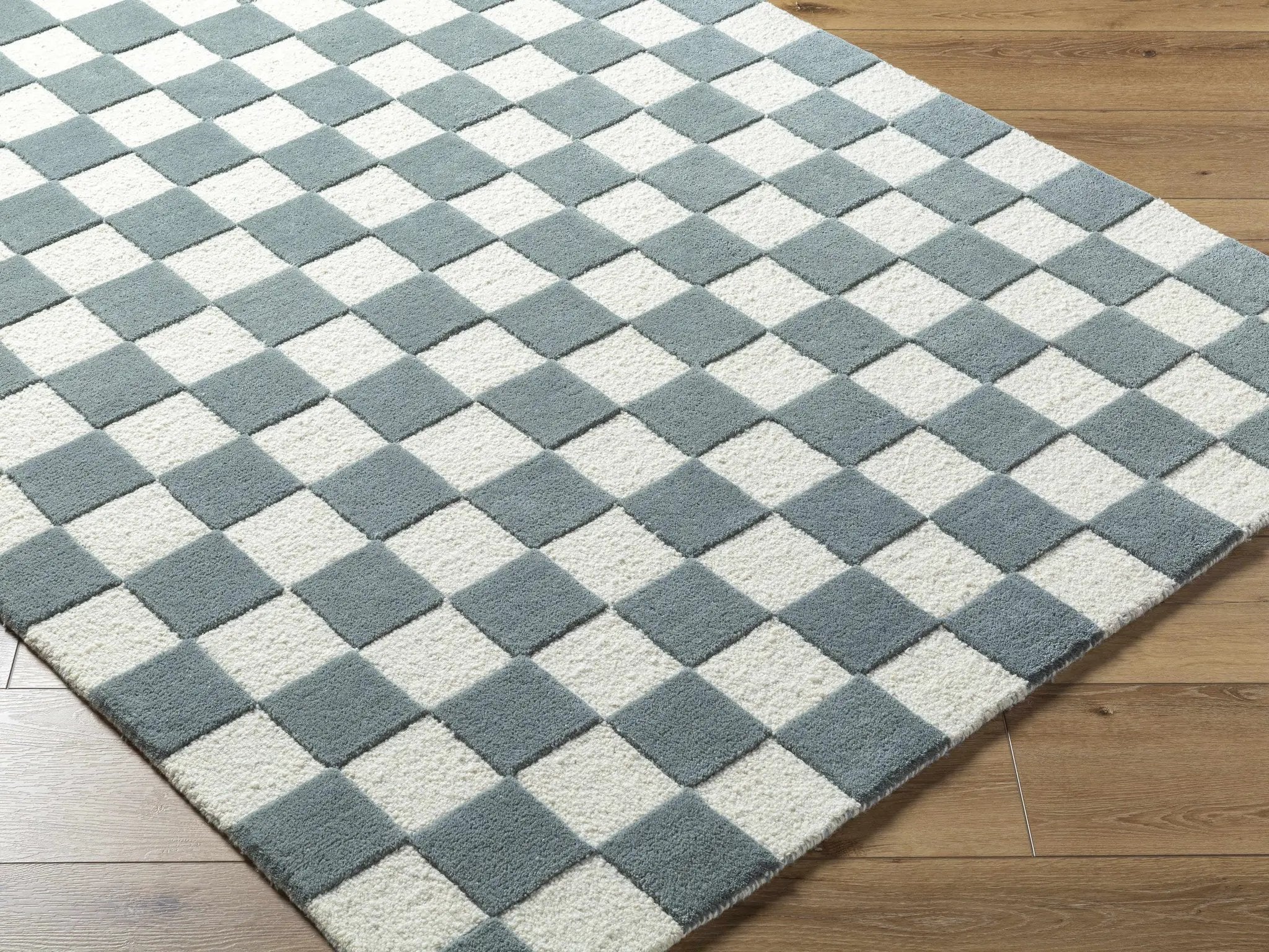 Timin Blue Gray Checkered Area Rug - Clearance by Boutique Rugs