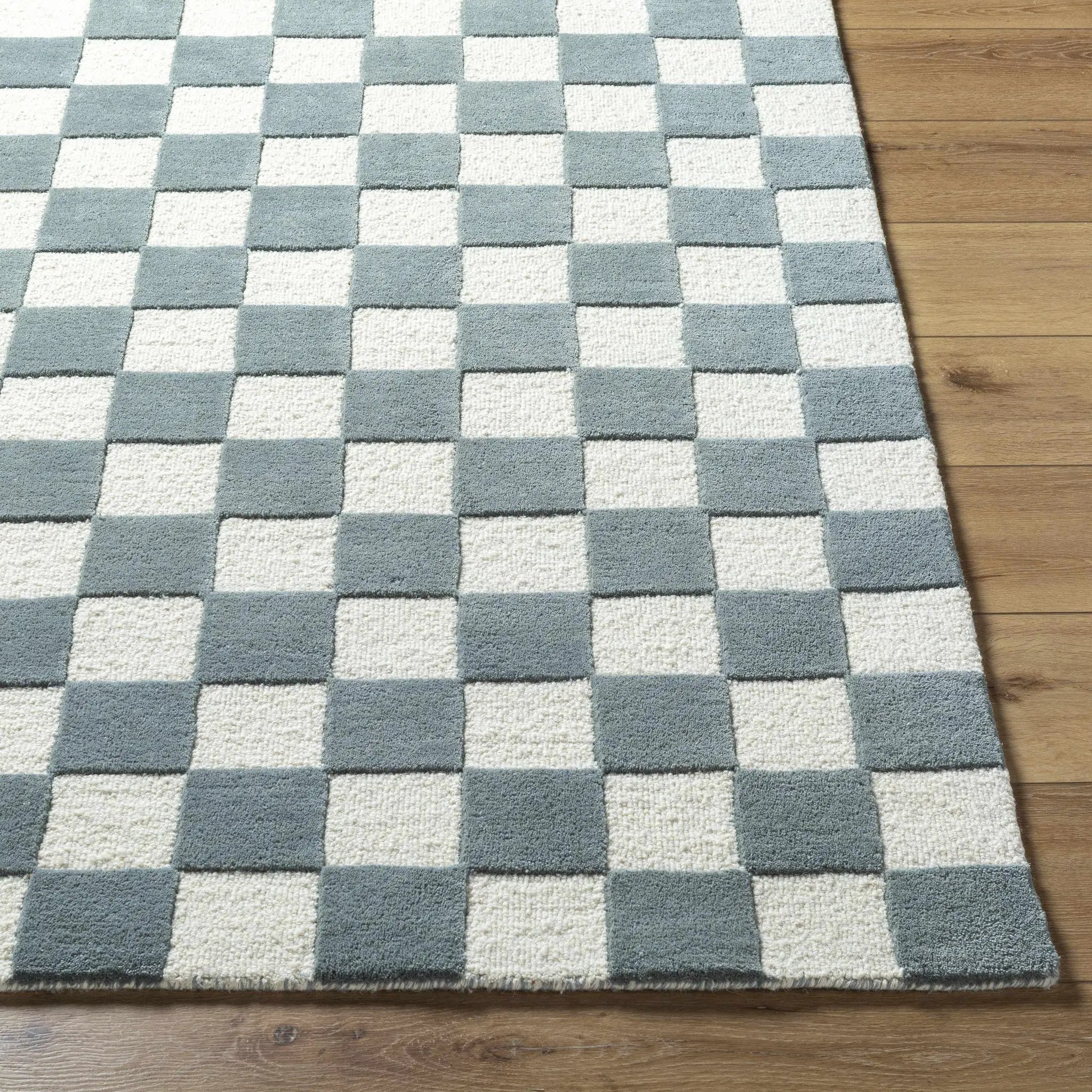 Timin Blue Gray Checkered Area Rug - Clearance by Boutique Rugs