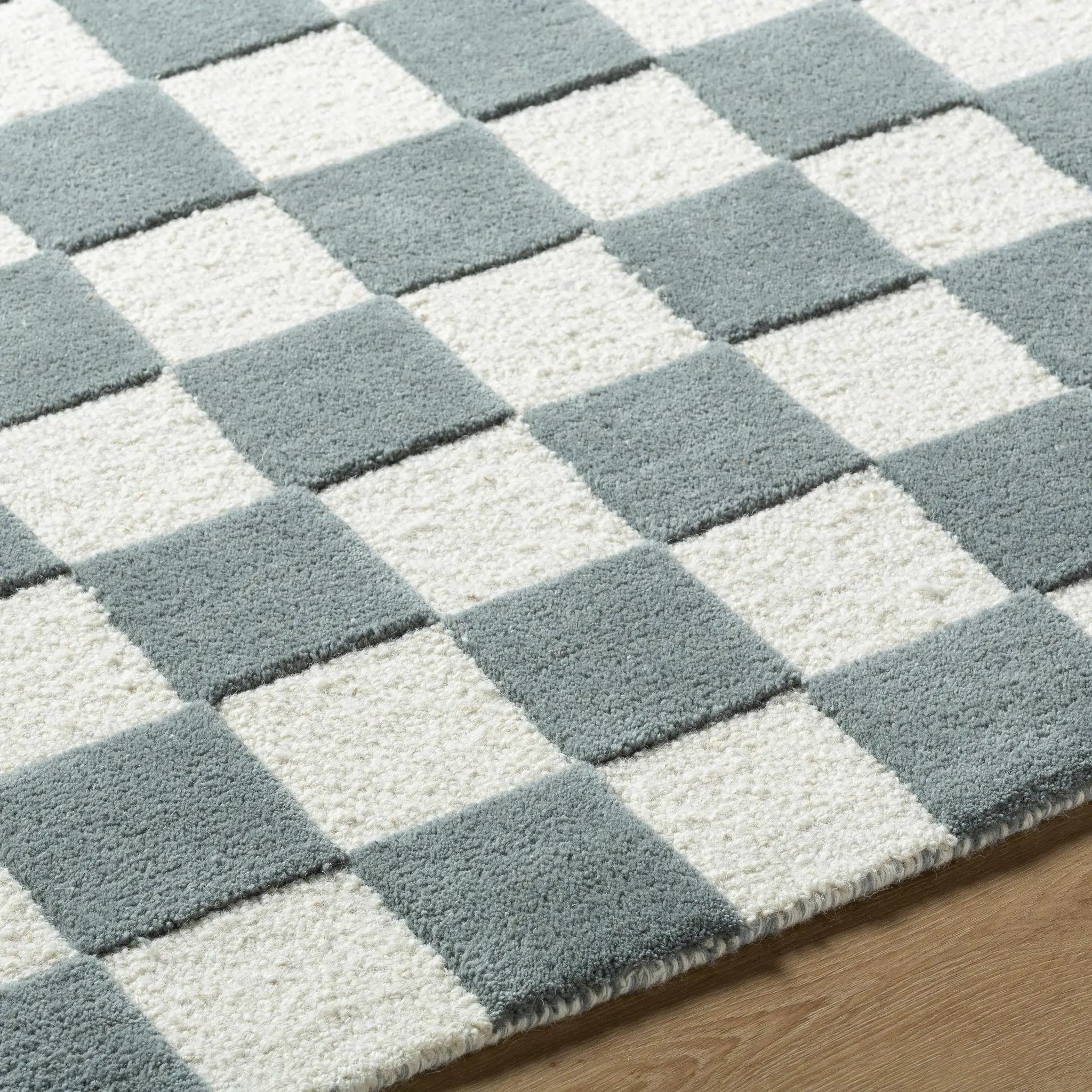 Timin Blue Gray Checkered Area Rug - Clearance by Boutique Rugs
