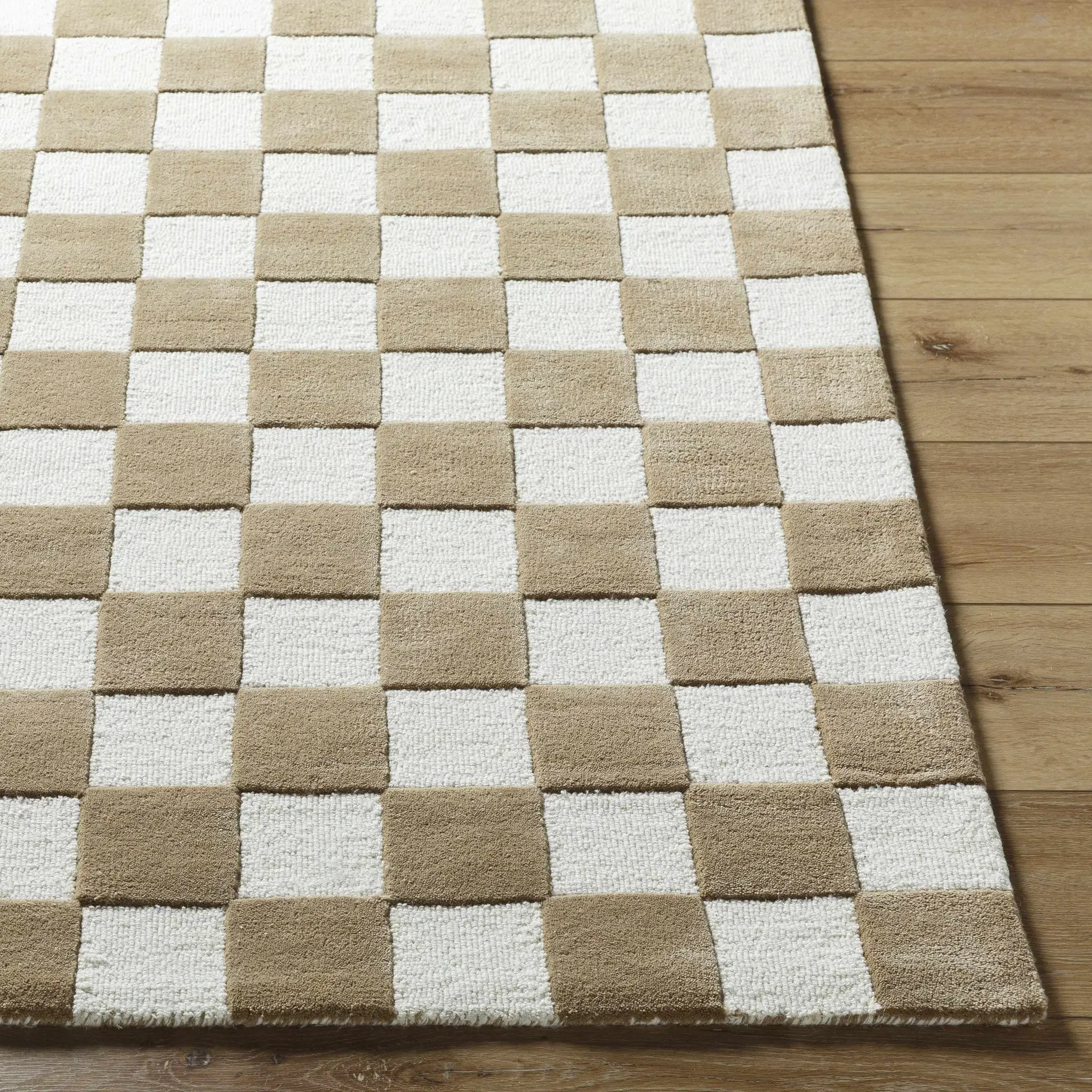 Timin Brown Checkered Wool Area Carpet - Clearance by Boutique Rugs